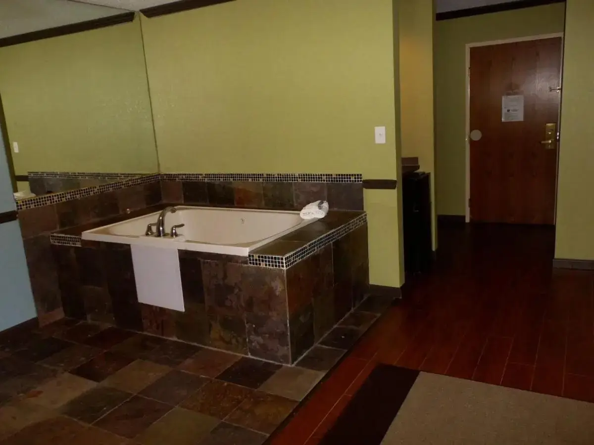 a bath tub in a room with green walls at Araamda Inn in Norcross
