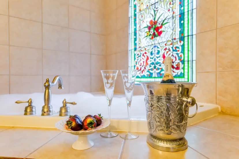 Private in-room jacuzzi tub in the Evening in Paris Suite at Azalea Plantation