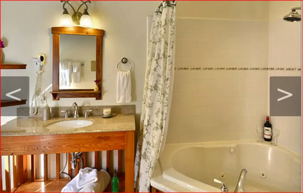 Private in-room jacuzzi tub in the Wildflower Room, Private Bathroom at Bent Creek Lodge