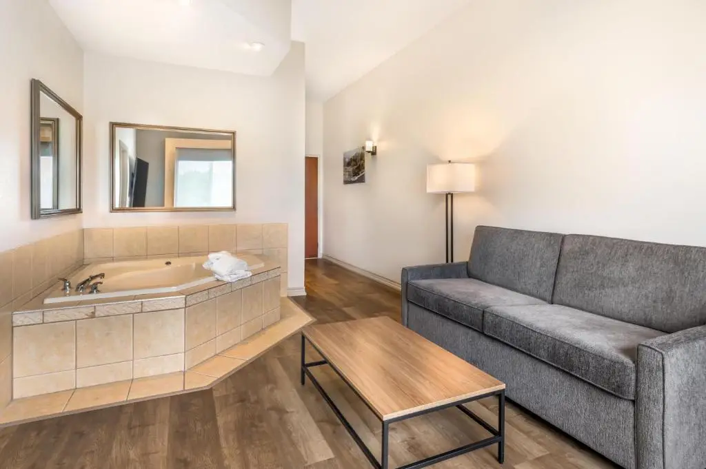 Private in-room jacuzzi tub in the King Suite with Sofa Bed, Hot Tub and Fireplace - No View/Non-Smoking