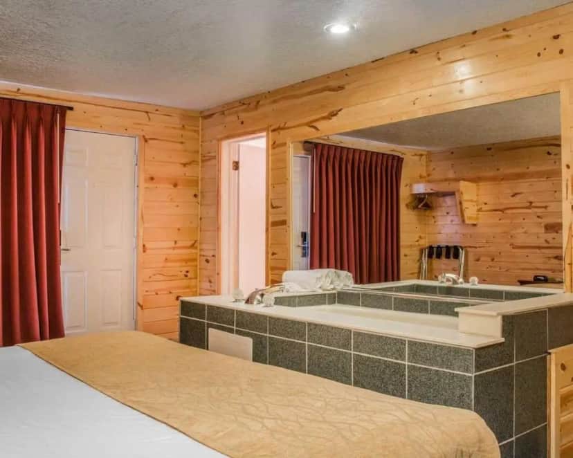 Private in-room jacuzzi tub in the One-Bedroom Chalet at Cabins of Mackinaw