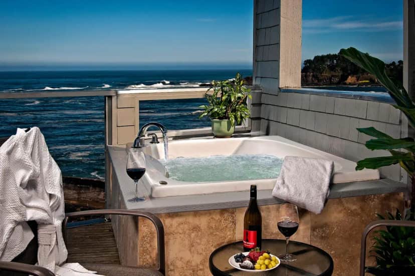 Private outdoor hot tub at Channel House