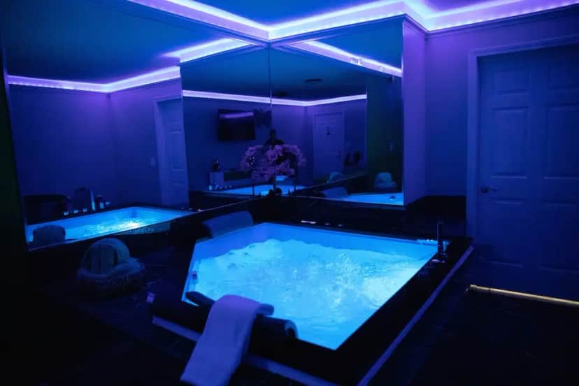 Private in-room jacuzzi in the Deluxe Studio Suite, 1 King Bed, Private Bathroom at Classic Motor Lodge West Greenwich