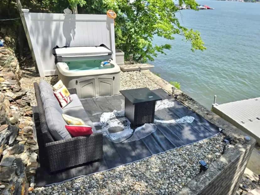 Private outdoor hot tub at Couples Cove, Houseboat, Pontoon in Ramsey, MN