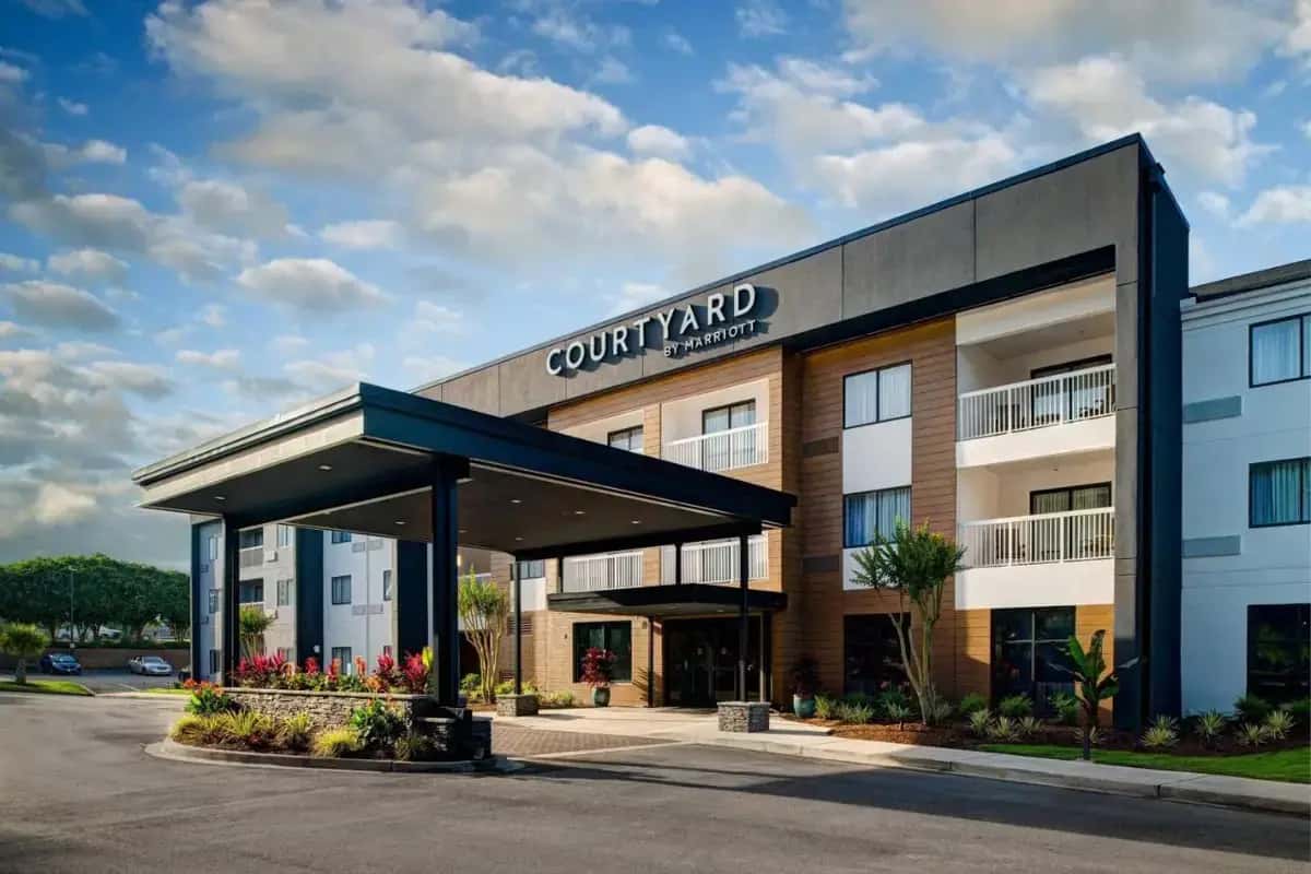 a view of a hotel with a building at Courtyard by Marriott Columbia Northeast/Fort Jackson Area in Killian