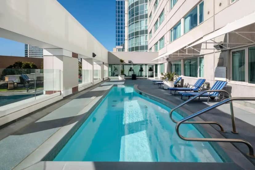 a swimming pool in the middle of a building at Hilton San Jose in San Jose