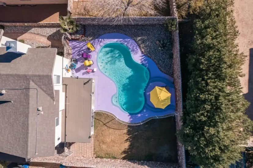 an aerial view of a water slide in a backyard at Franklin Luxe Oasis in El Paso