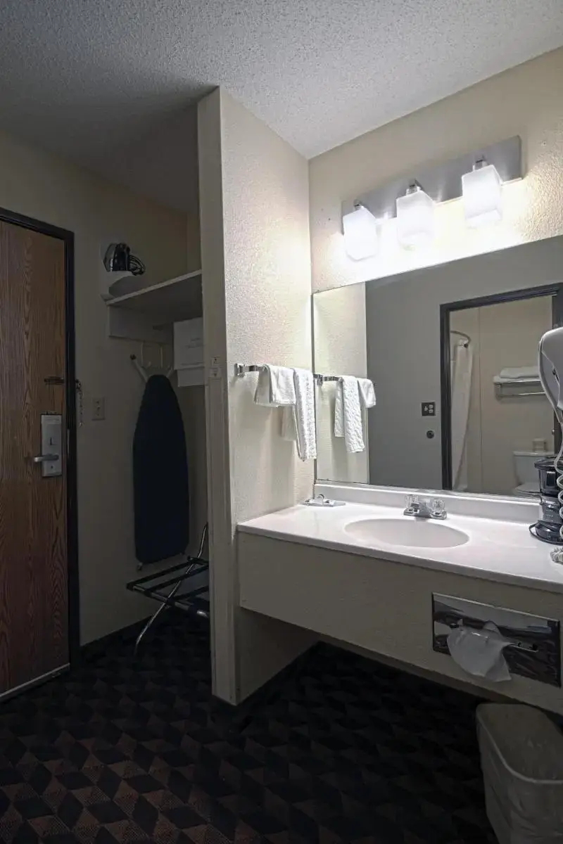 a bathroom with a sink and a large mirror at Geneva Motel in Saint Charles