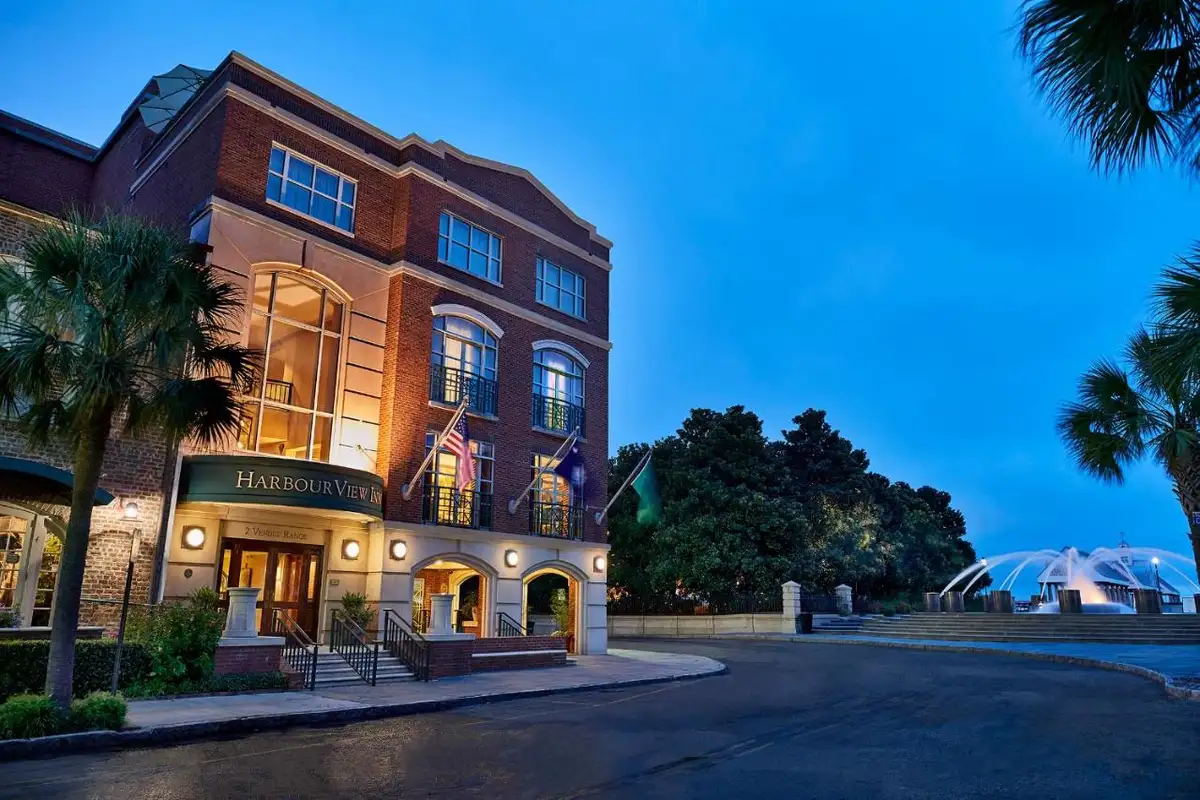 a large brick building on the side of a street at Harbourview Inn in Charleston