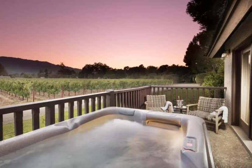 Private outdoor hot tub at Harvest Inn in Petaluma, CA