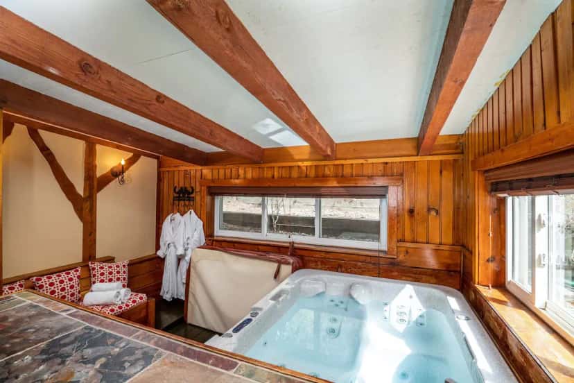 In-room hot tub at Highland Haven Creekside Inn in Evergreen, CO