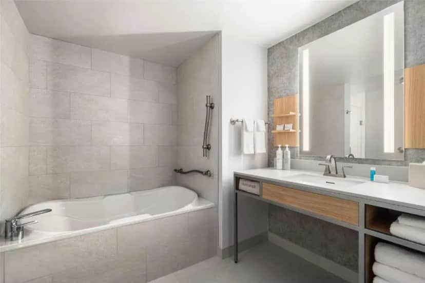 Private in-room jacuzzi tub in the One-Bedroom King Suite at Hilton Garden Inn Arlington Shirlington