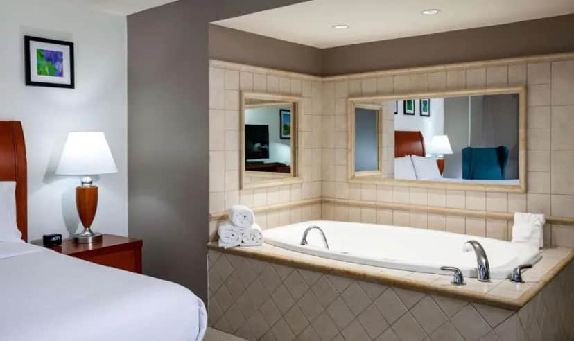 Private in-room jacuzzi tub in the King Room with Whirlpool at Hilton Garden Inn Chicago O’Hare Airport