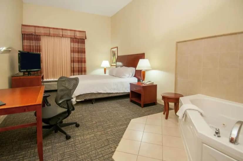 Private in-room jacuzzi tub in the King Room with Whirlpool at Hilton Garden Inn Jackson Pearl