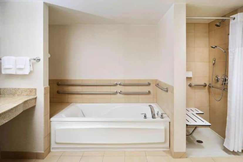 Private in-room jacuzzi tub in the King Suite - Disability Access Hearing Accessible Roll-In Shower at Hilton Garden Inn Schaumburg