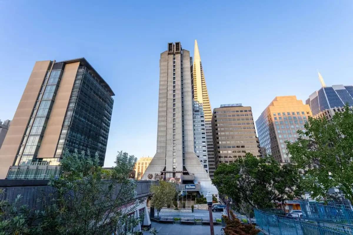 a city skyline with two tall buildings at Hilton San Francisco Financial District in San Francisco