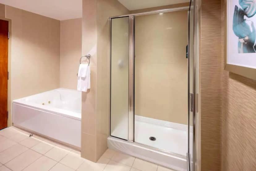 Private in-room jacuzzi tub in the One-Bedroom Mini Suite at Hilton St. Petersburg Carillon Park