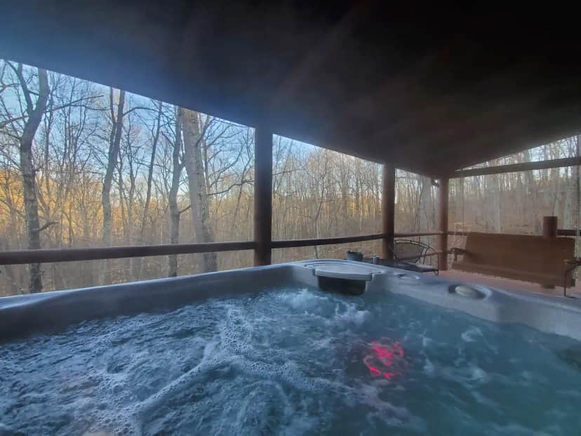 Private outdoor hot tub at Hocking Hills Cabins