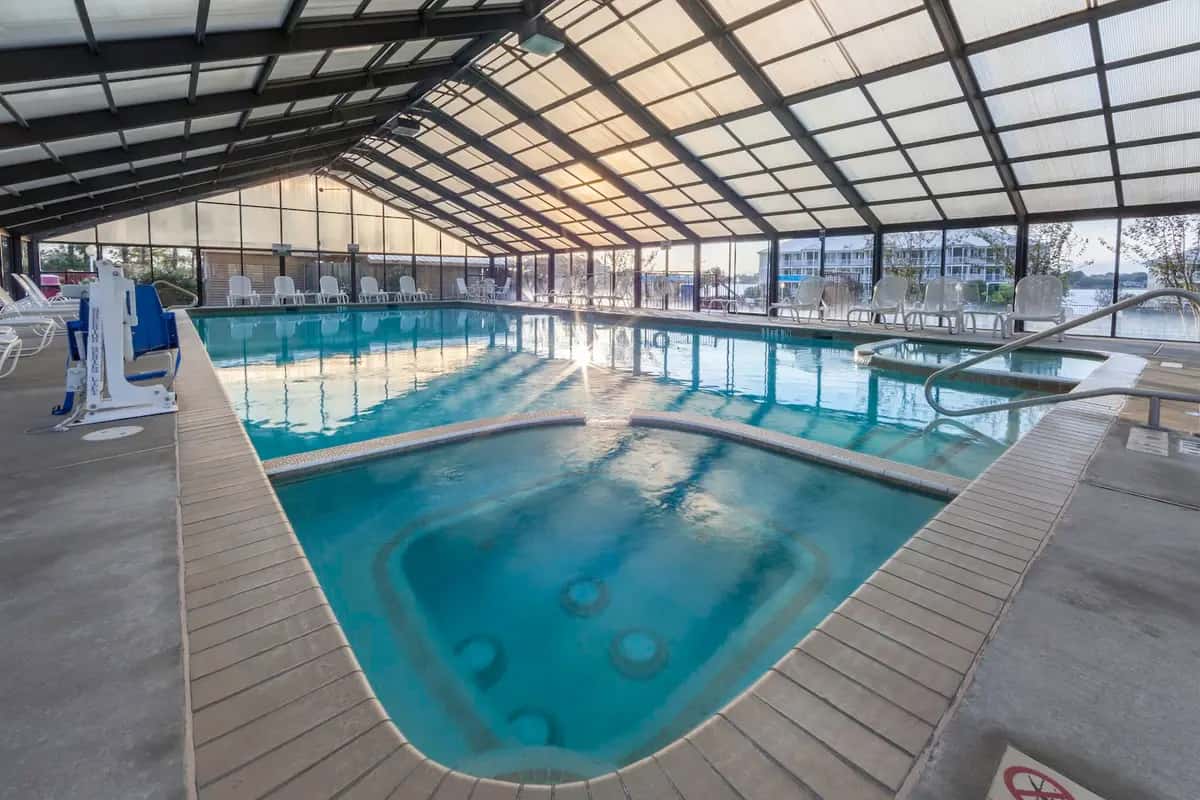 Shared indoor hot tub at Holiday Inn Club Vacations Piney Shores Resort Lake Conroe in Conroe, TX