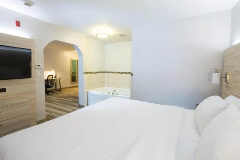 Private in-room jacuzzi tub in the Deluxe King Suite at Holiday Inn Express & Suites Detroit - Utica By IHG