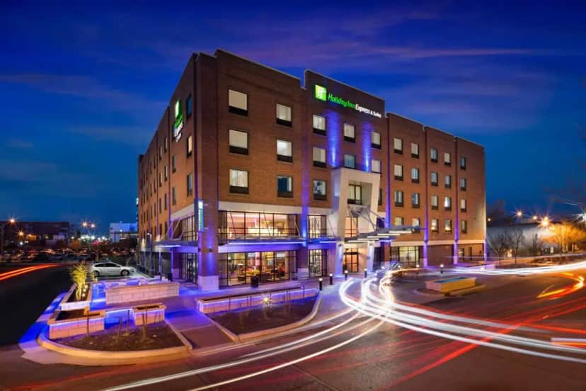 a building on a city street at night at Holiday Inn Express & Suites Oklahoma City Downtown - Bricktown by IHG in Oklahoma City