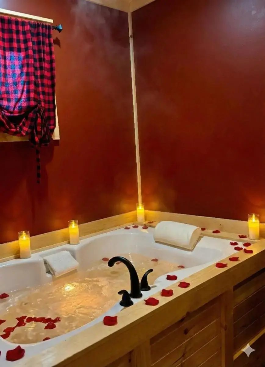 a bath tub with a black swan in it at Lake Haven Motel in Lake George