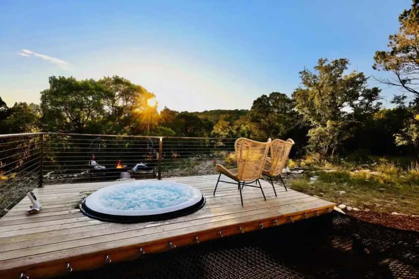 In-room hot tub at Missing Hotel in Marble Falls, TX