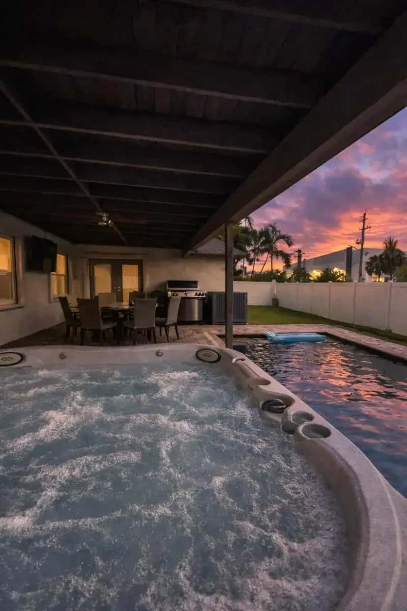 Private outdoor hot tub at Modern 3BR Pool Home & Hot Tub Near Beach in Tamarac, FL