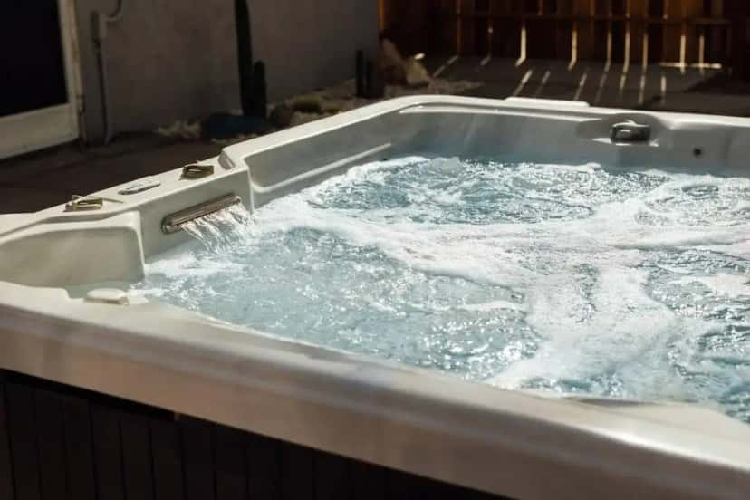 Private outdoor hot tub at Modern Sunset in Yucca Valley, CA