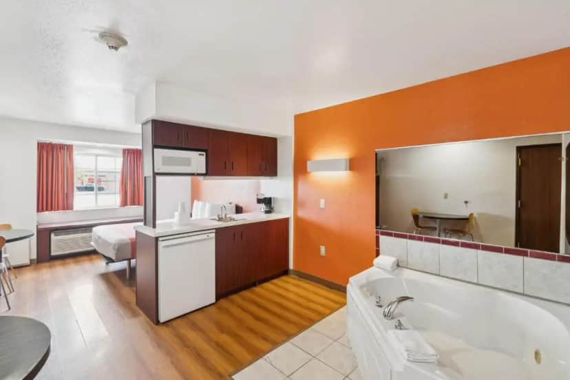 Private in-room jacuzzi in the Queen Suite with Spa Bath - Non-Smoking at Motel 6 Sandusky-Huron