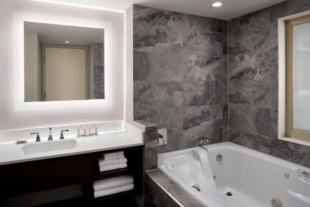 Private in-room jacuzzi tub in the King Room with Whirlpool - Superior Falls View at Niagara Falls Marriott Fallsview Hotel & Spa