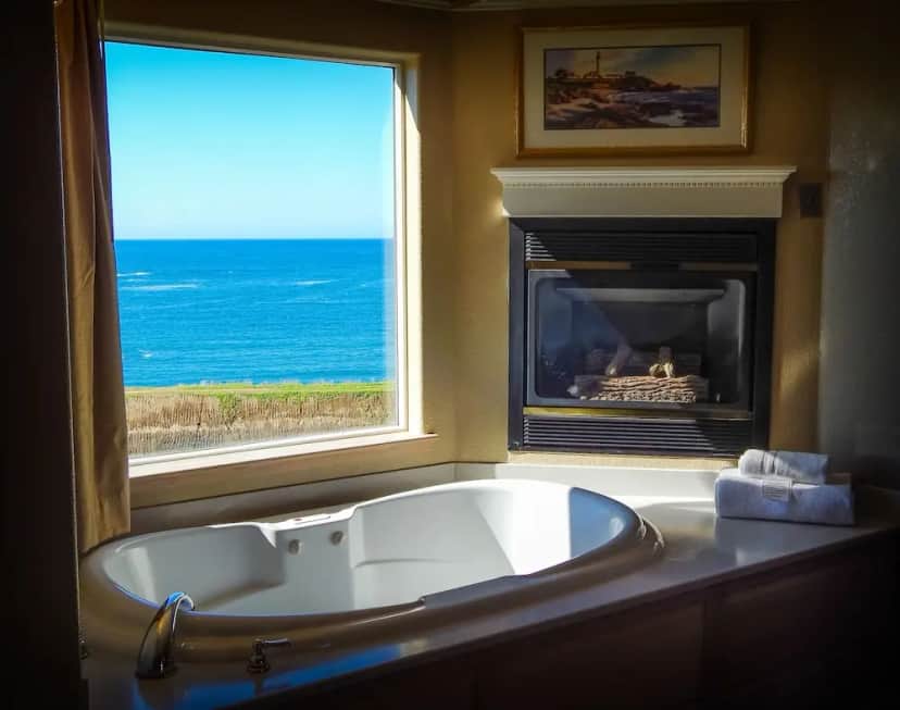 Private in-room jacuzzi tub in the Superior Suite, 1 King Bed, Ocean View at North Cliff Hotel