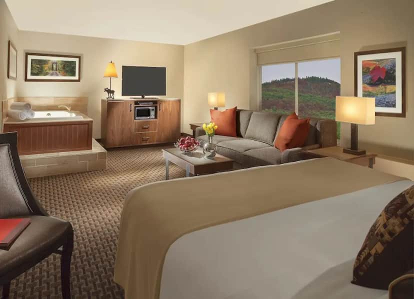 Private in-room jacuzzi in the Deluxe Room, Hot Tub at North Conway Grand Hotel