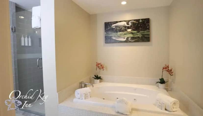 Private in-room jacuzzi tub in the Suite with Spa Bath at Orchid Key Inn