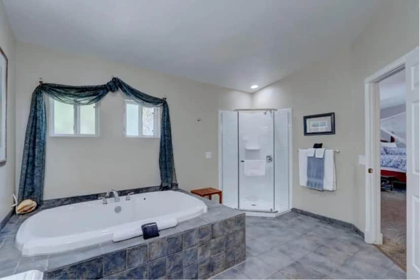 Private in-room jacuzzi tub in the King Suite with Spa Bath at Pelican Cove Inn