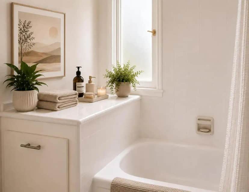 a white bathroom with a tub and a window at Private Rooms At The Villa with Heated Pool in Los Angeles