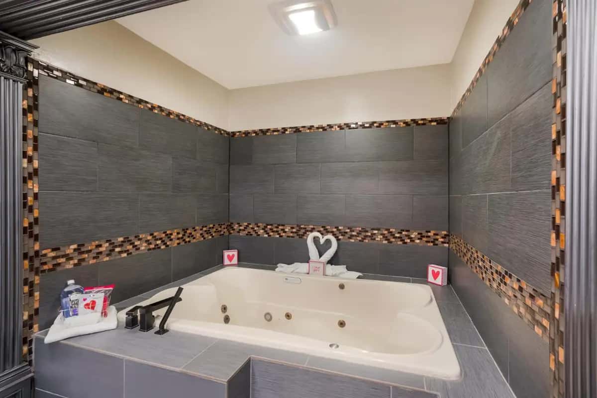 Private in-room jacuzzi tub in the King Suite with Spa Bath Non-Smoking at Red Roof Inn Stockton