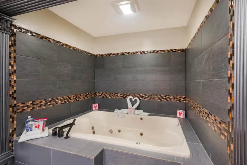 Private in-room jacuzzi tub in the King Suite with Spa Bath Non-Smoking at Red Roof Inn Stockton