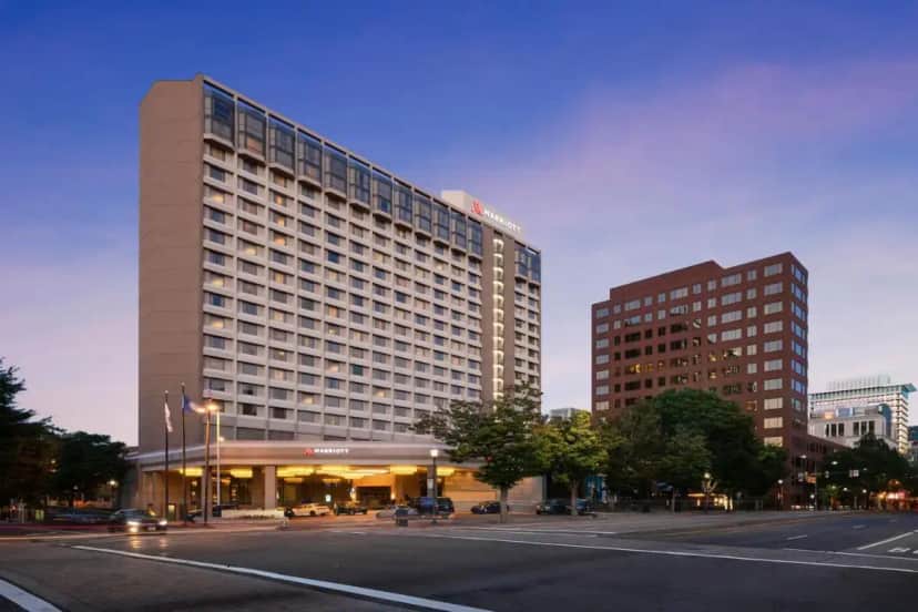 a large building in a city with a street at Richmond Marriott in Richmond