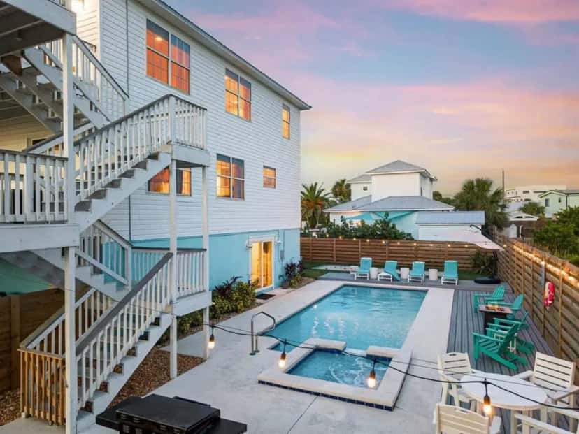 Private outdoor hot tub at Saltwater Pool, Arcade & Hot Tub - Steps to Beach in St Augustine, FL
