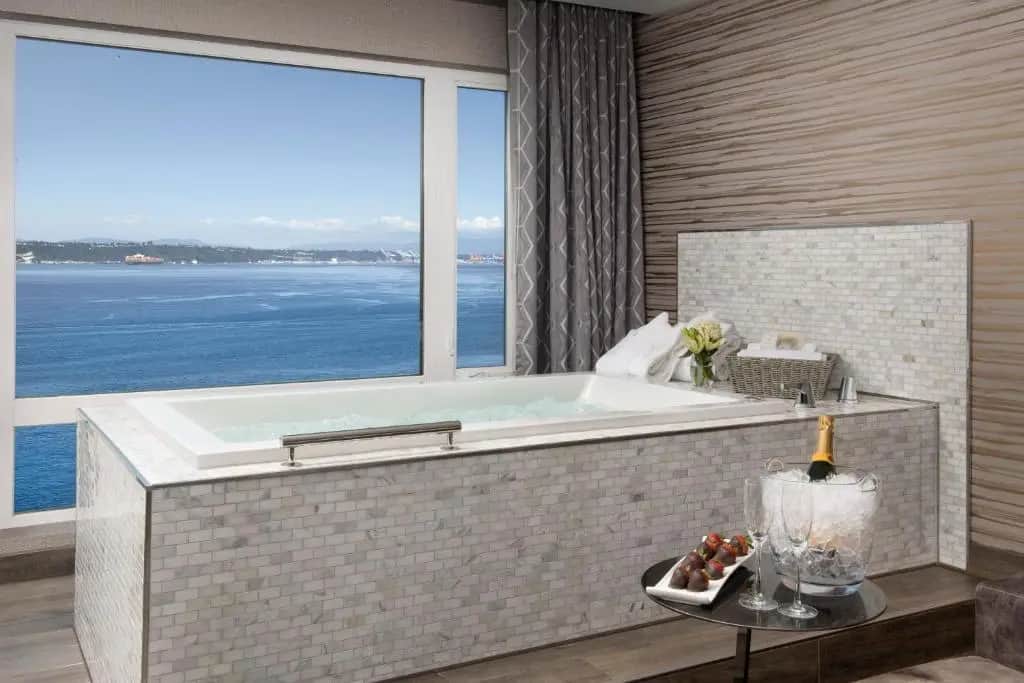 Private in-room jacuzzi tub in the King Room with Spa Bath at Silver Cloud Hotel Tacoma at Point Ruston Waterfront