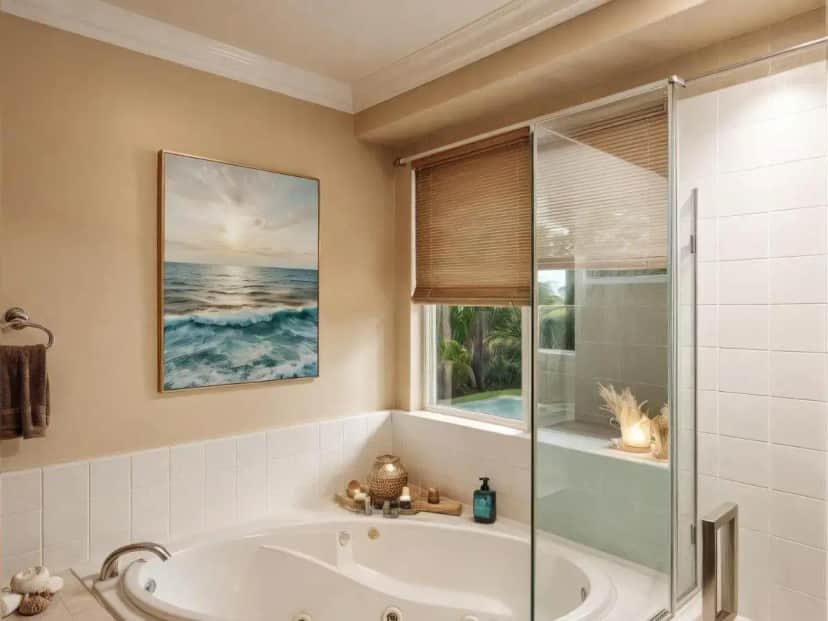 a bathroom with a bath tub and a window at Spacious Disney Retreat with Pool Table Fire Pit in Placentia