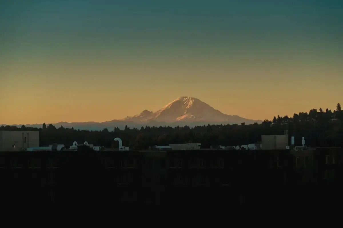 a view of a mountain in the distance at Staypineapple, Watertown Hotel, University District Seattle in Seattle