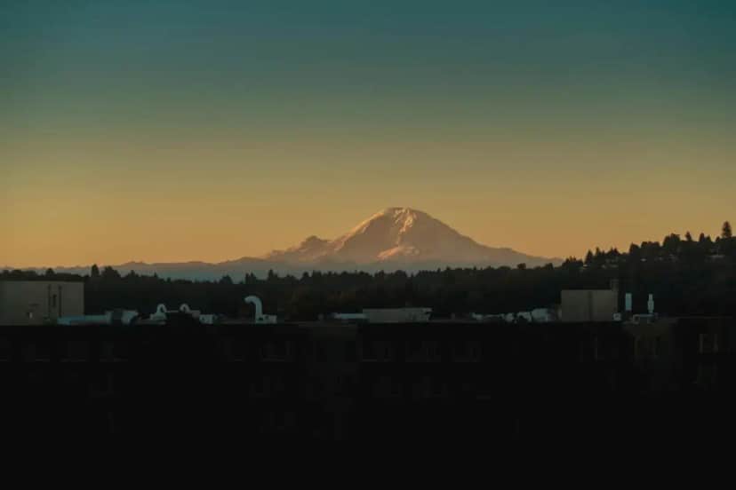 a view of a mountain in the distance at Staypineapple, Watertown Hotel, University District Seattle in Seattle