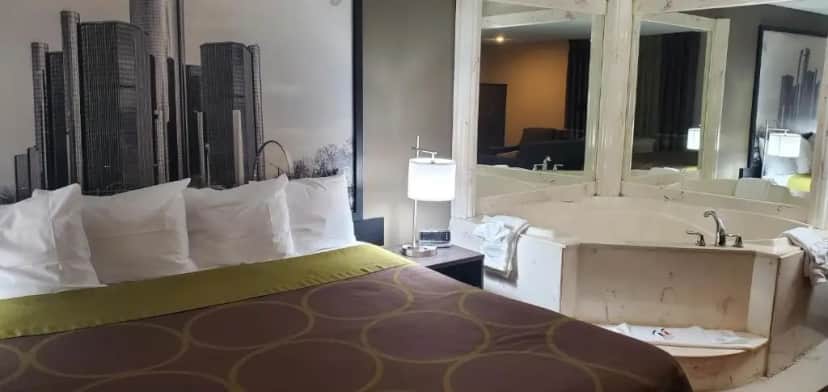 Private in-room jacuzzi tub in the Deluxe King Studio Suite - Non-Smoking at Super 8 by Wyndham Sterling Heights/Detroit Area
