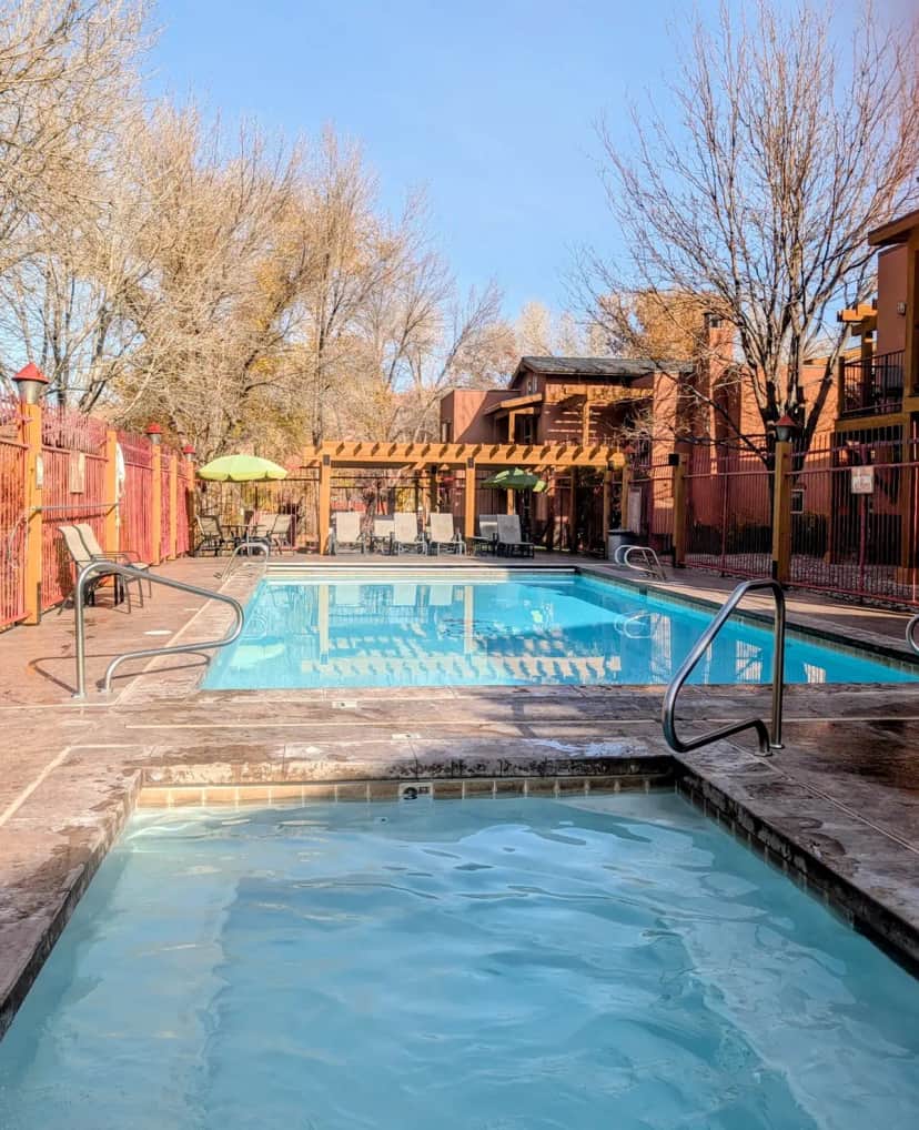 Shared outdoor hot tub at The Gonzo Inn