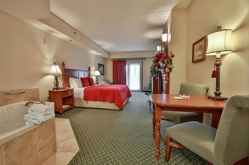 Private in-room jacuzzi tub in the King Bed Mini-suite with Jaccuzzi, Fireplace, and Sleeper Sofa at The Inn at Christmas Place