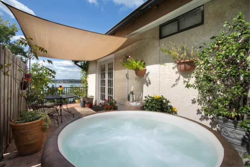 Private outdoor hot tub at The Lakehouse Bed and Breakfast in Canyon Lake, TX