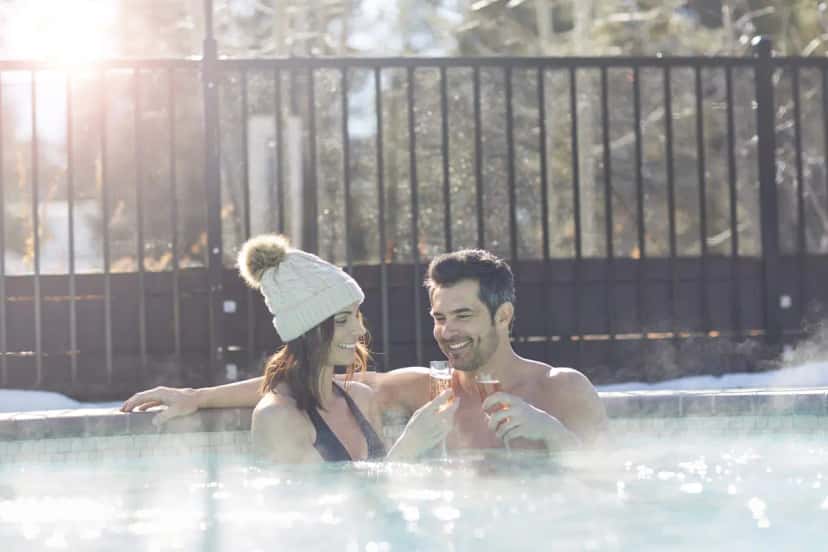 Shared outdoor hot tub at The Landing Lake Tahoe Resort & Spa in South Lake Tahoe, CA