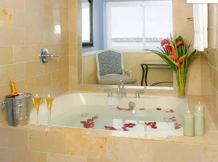 In-room hot tub at The Portofino Hotel & Marina in Redondo Beach, CA